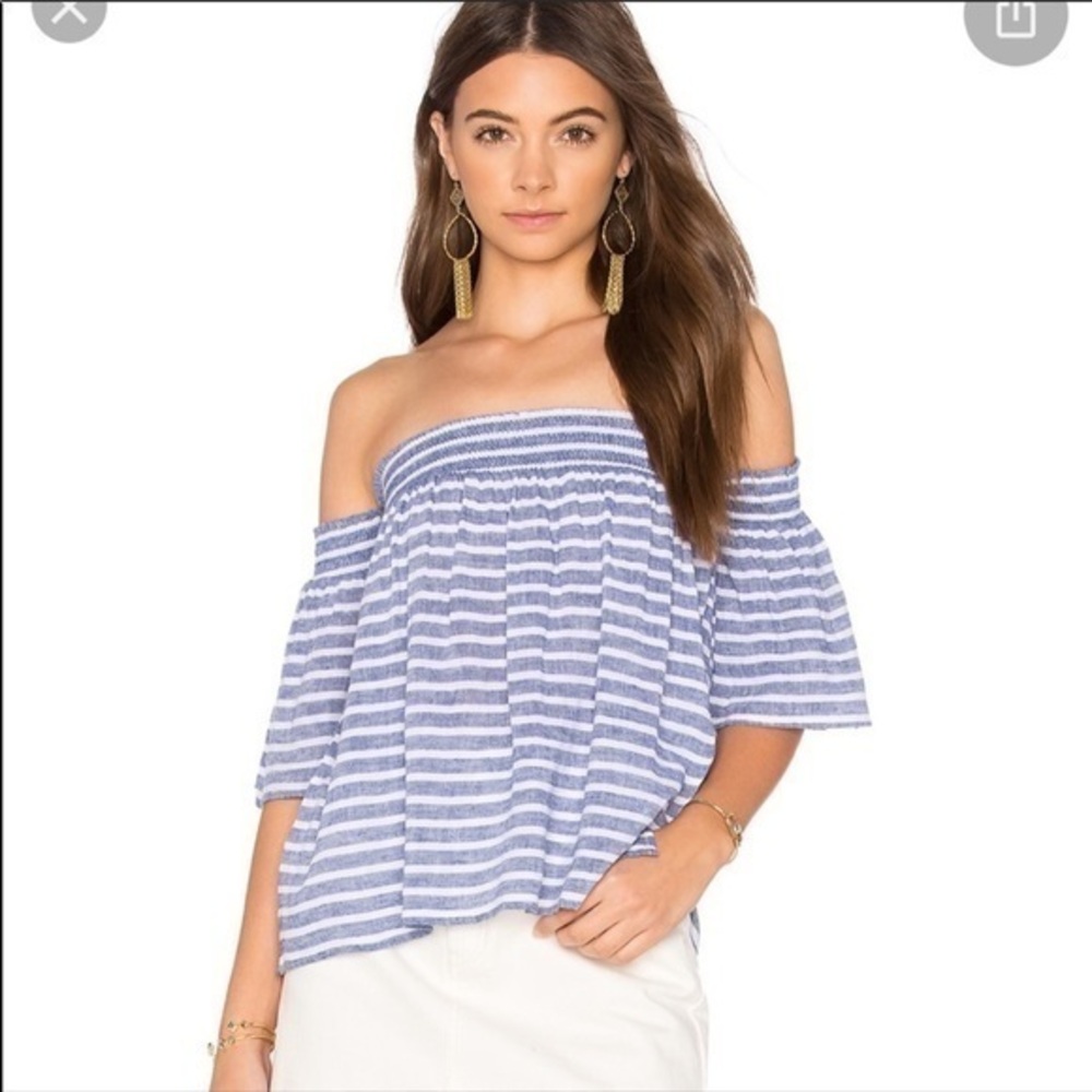 Rails Off the Shoulder Blue White Stripe T…